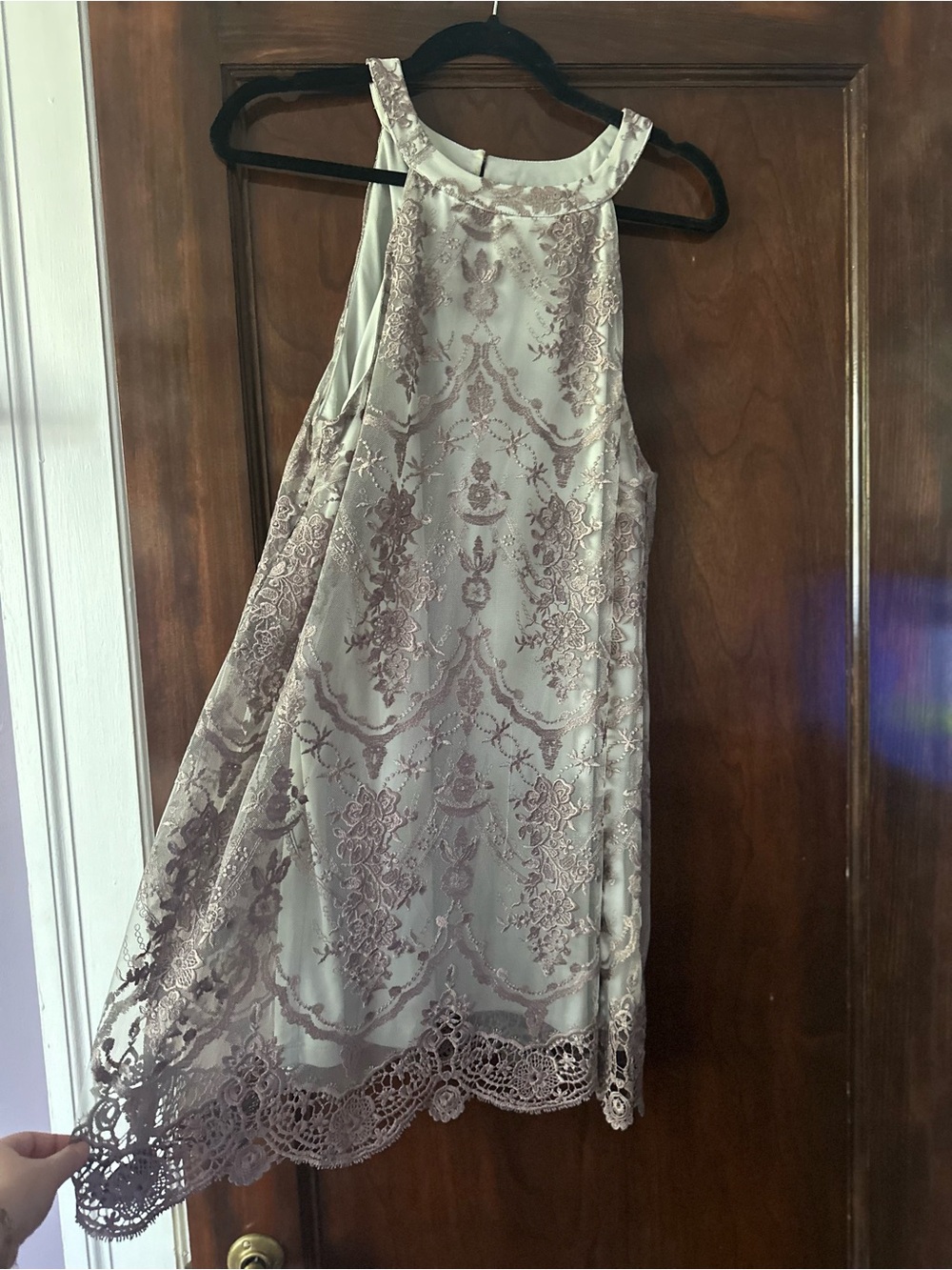 Altar'd State Blush Lace Halter Mini Dress